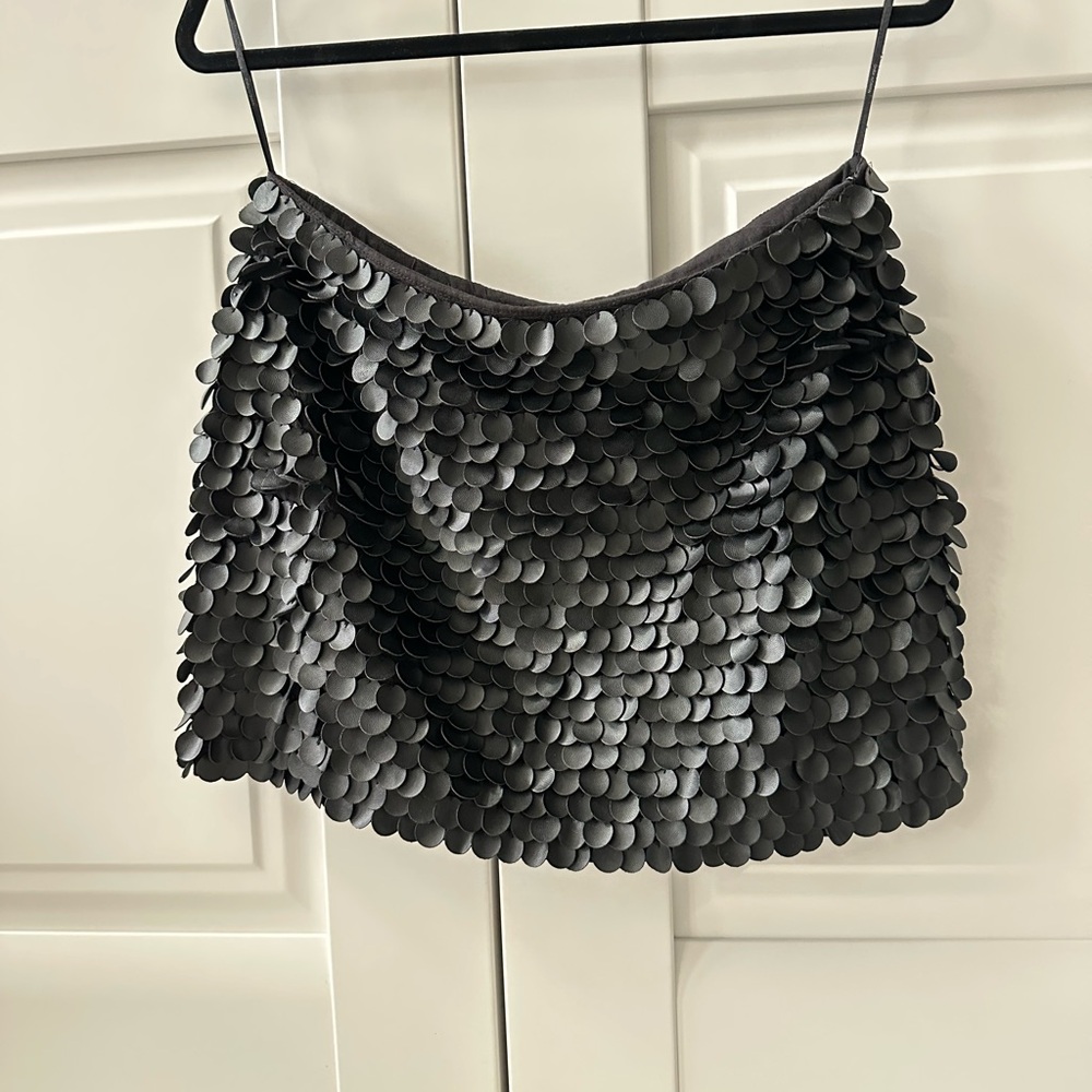 Zara Black Faux Leather Coin Sequin Mini Skirt. Size Small